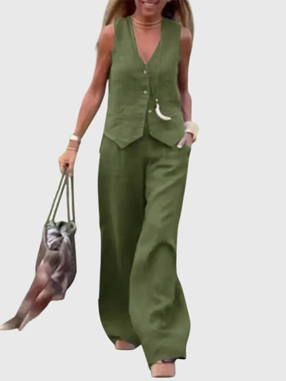 Conjunto Mujer de Dos Piezas Pantalón Fluido Chaleco Estructurado