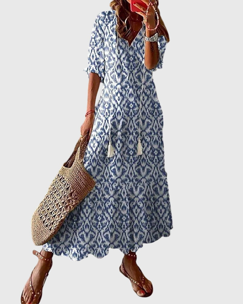 Vestido mujer boho verano estampado floral escote en V falda maxi - Mavetta