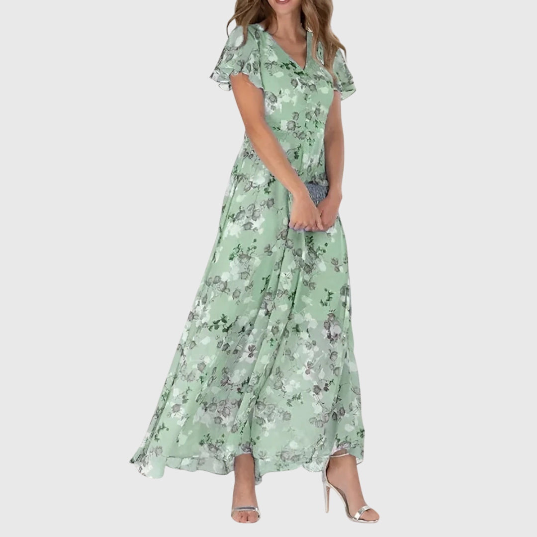 Vestido maxi mujer ligero con escote en V y estampado floral