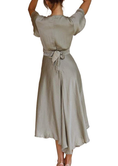 Vestido Mujer Veraniego Manga Corta Cuello en V Formal