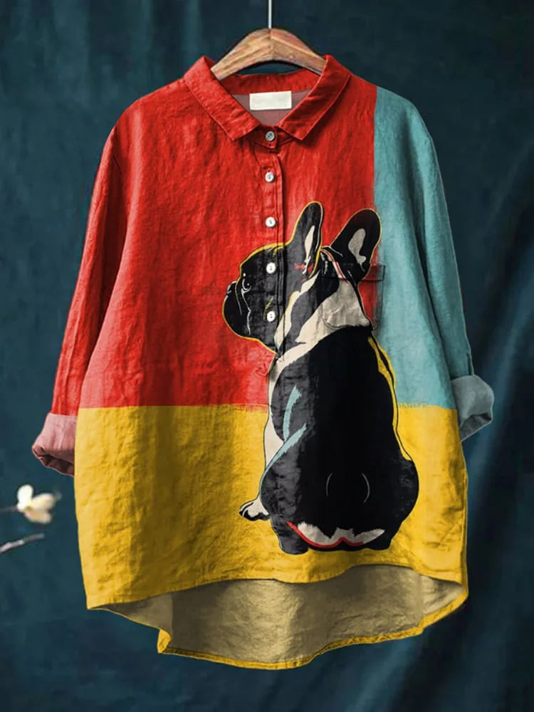 Camisa oversize hombre de algodón estampado artístico perros