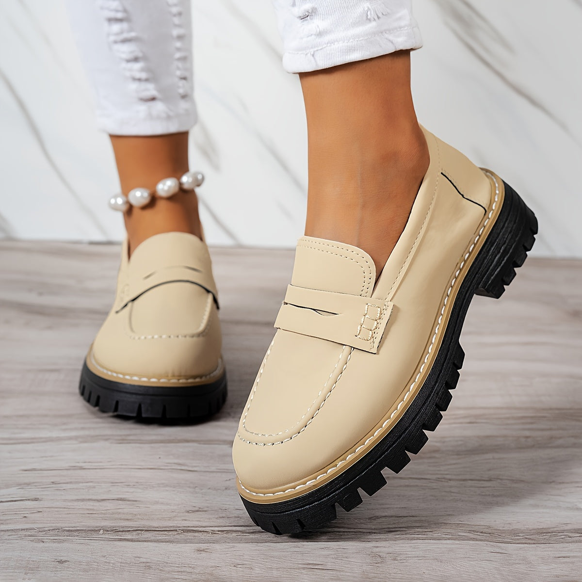 Mocasines Mujer Diseño Retro Suela Gruesa Comodos