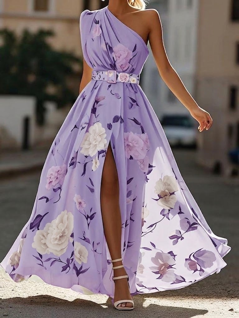 Vestido largo mujer floral un solo hombro