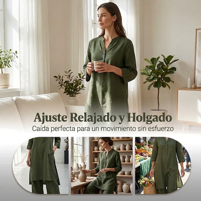 Conjunto Mujer de Túnica Larga y Pantalón Ancho Fluido