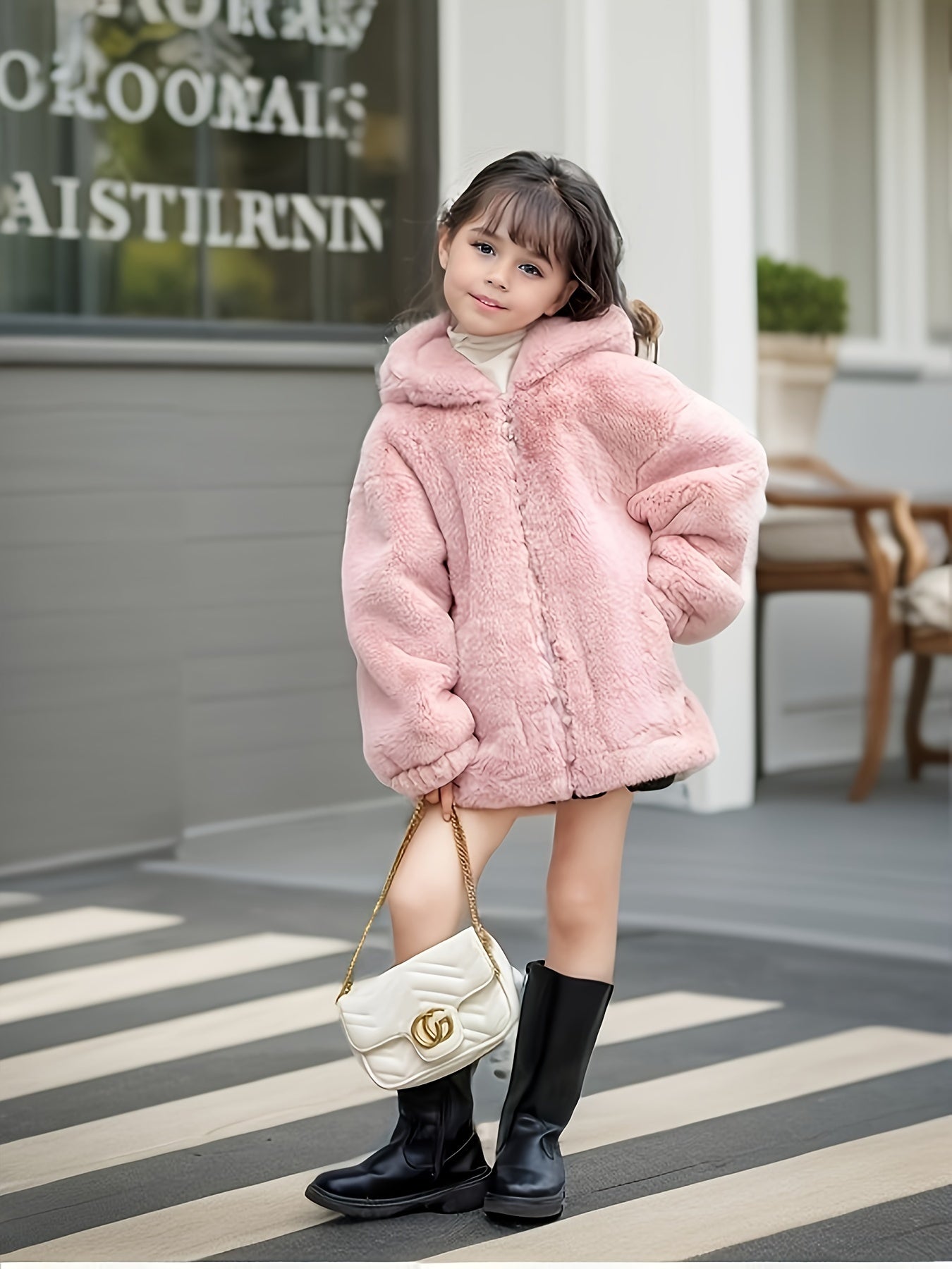 Chaqueta Niña de Felpa con Capucha y Orejitas