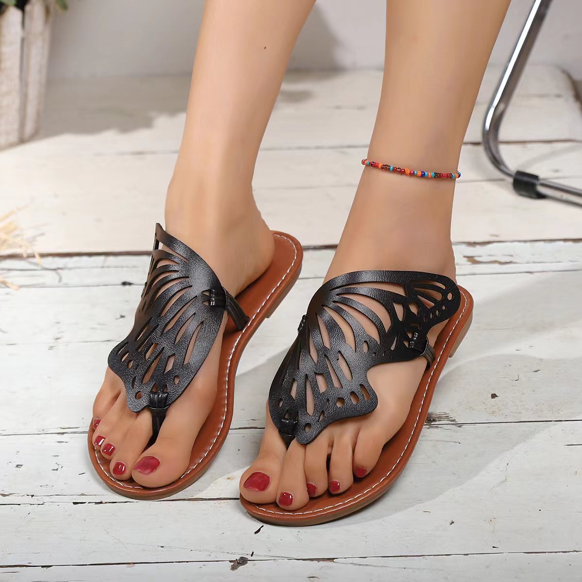 Sandalias Mujer Planas Comodas Diseño Alas de Mariposa Verano
