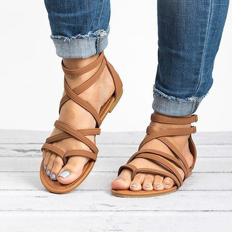 Sandalias Planas Mujer con Correas Cruzadas Estilo Simple