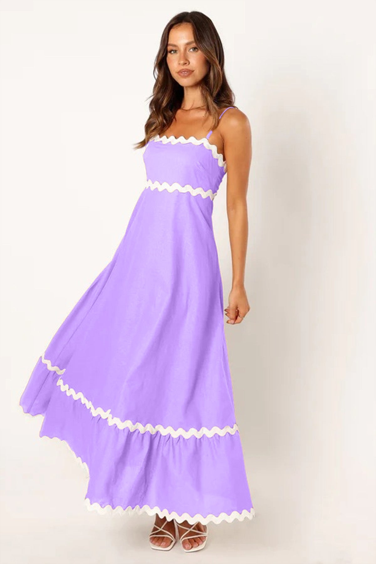 Vestido Largo Mujer de Tiras con Diseño de Ondas Playa Primavera