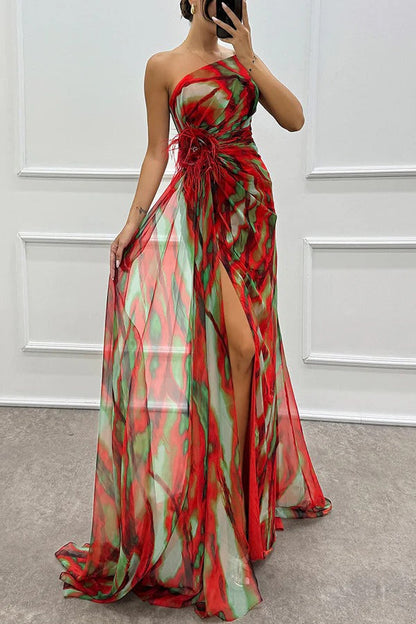 Vestido largo Mujer Asimétrico con Abertura Alta