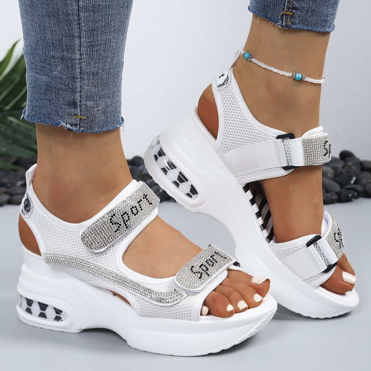 Sandalias mujer plataforma strass velcro suela aire deportivas casual