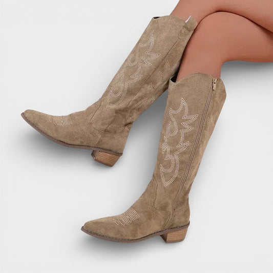 Botas Cowboy Altas Bordadas Tacón Mujer - Mavetta