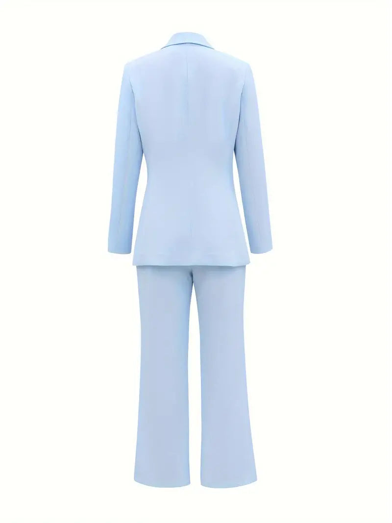 Conjunto Mujer Blazer Cruzado y Pantalones Anchos Elegante