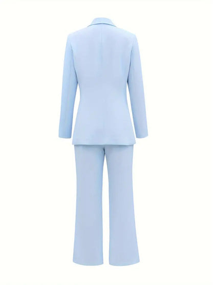 Conjunto Mujer Blazer Cruzado y Pantalones Anchos Elegante