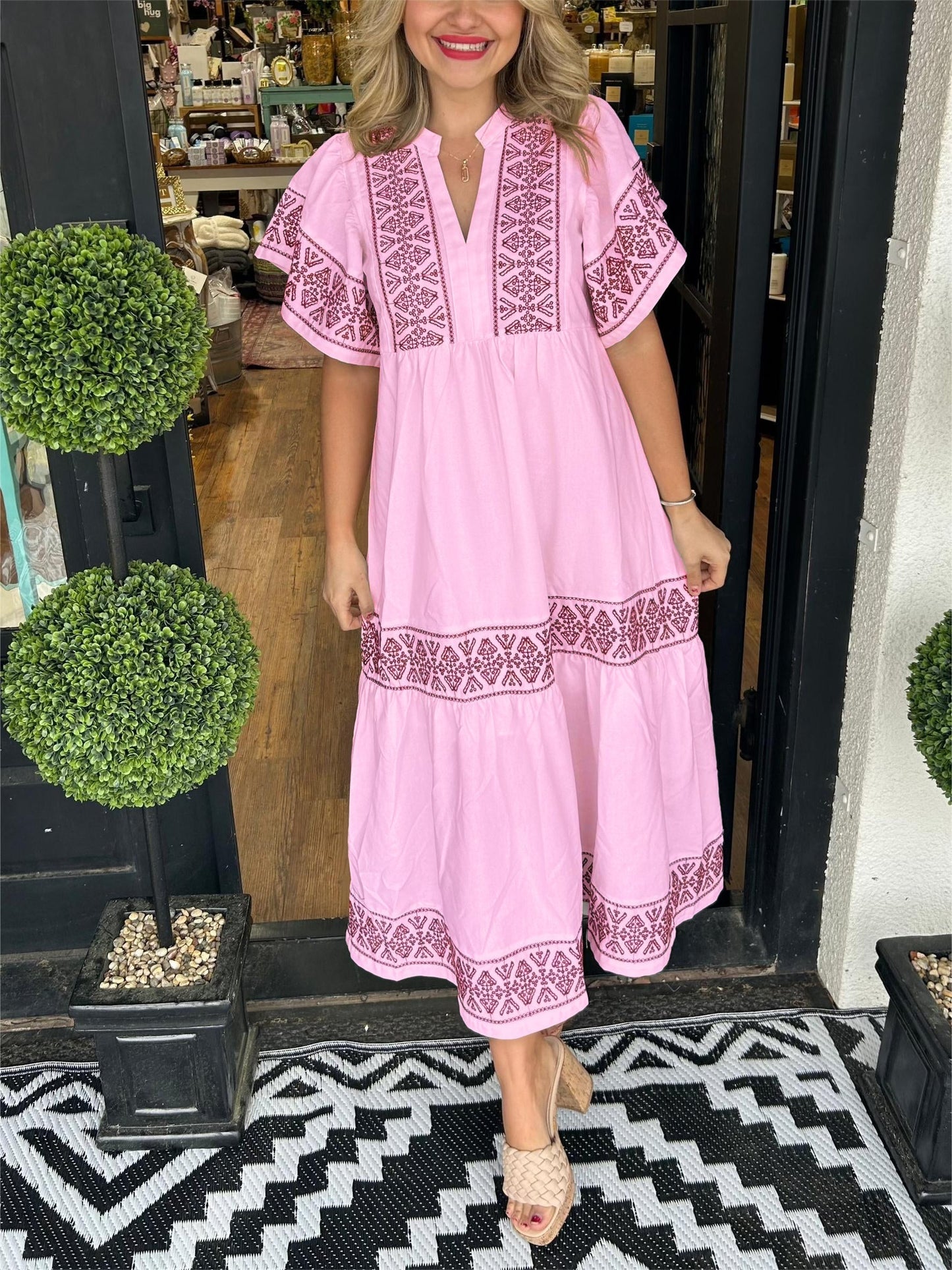 Vestido midi mujer Escote en V Estilo bohemio Veraniego