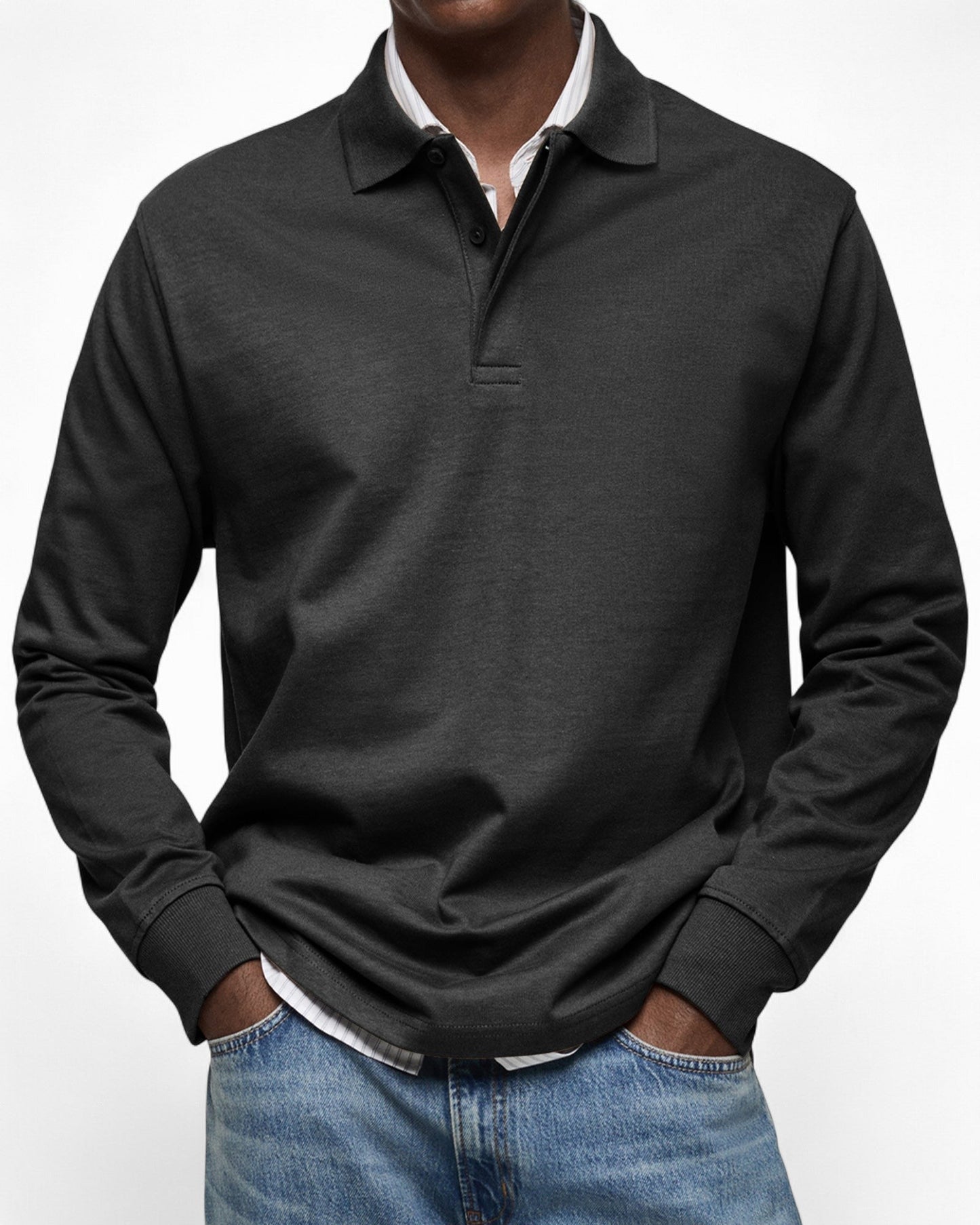 Polo hombre tejido suave manga larga estilo moderno diario