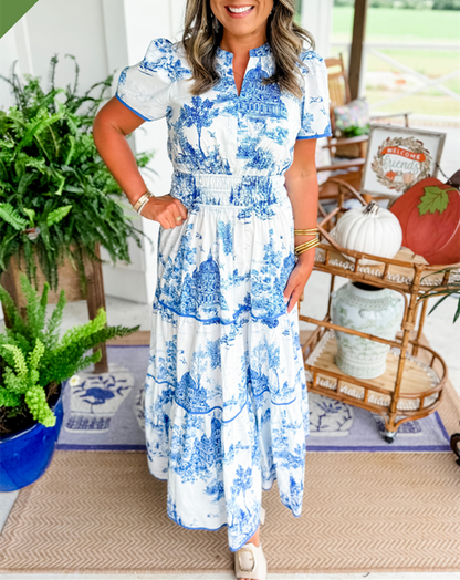 Vestido midi mujer con volantes estampado vintage