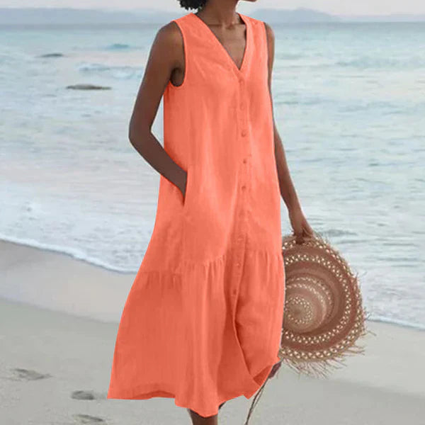 Vestido camisero Mujer sin mangas escote en V