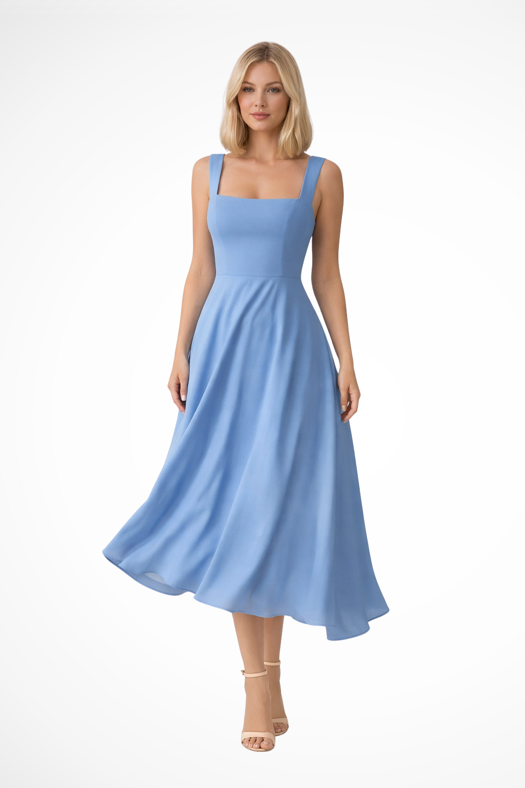 Vestido midi mujer Escote cuadrado Ajuste elegante