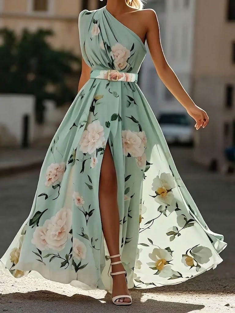 Vestido largo mujer floral un solo hombro