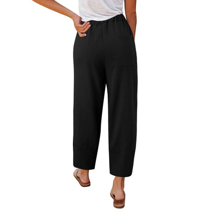 Pantalón ancho mujer de tela ligera corte suelto y largo cropped