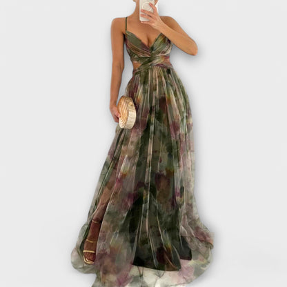 Vestido maxi mujer con silueta fluida y estampado floral degradado