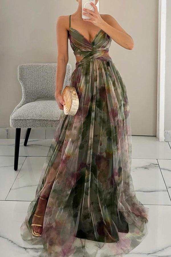 Vestido largo mujer de tela ligera con estampado floral
