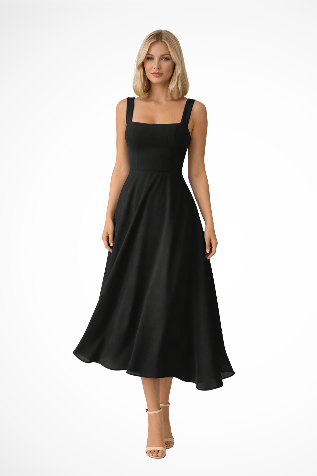 Vestido midi mujer Escote cuadrado Ajuste elegante