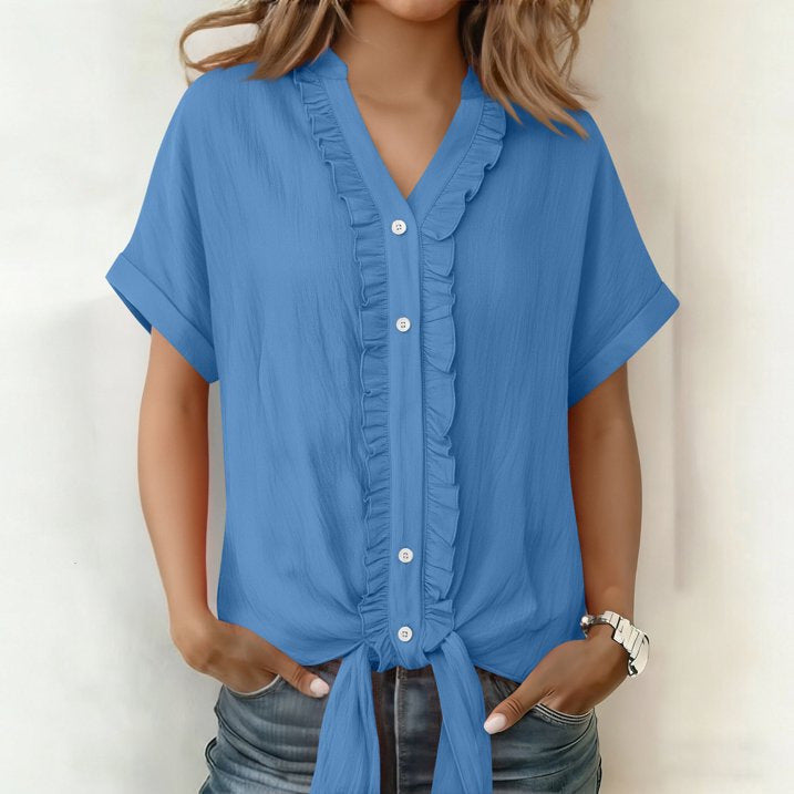 Blusa Mujer Algodón Cuello en V Corte Casual