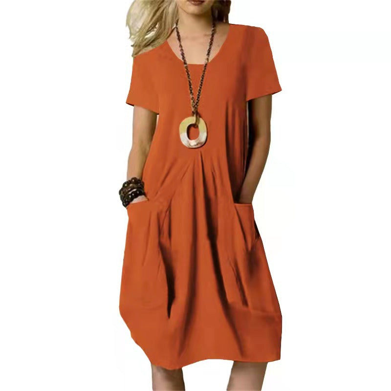Vestido mujer casual Algodón mangas cortas suelto bolsillos