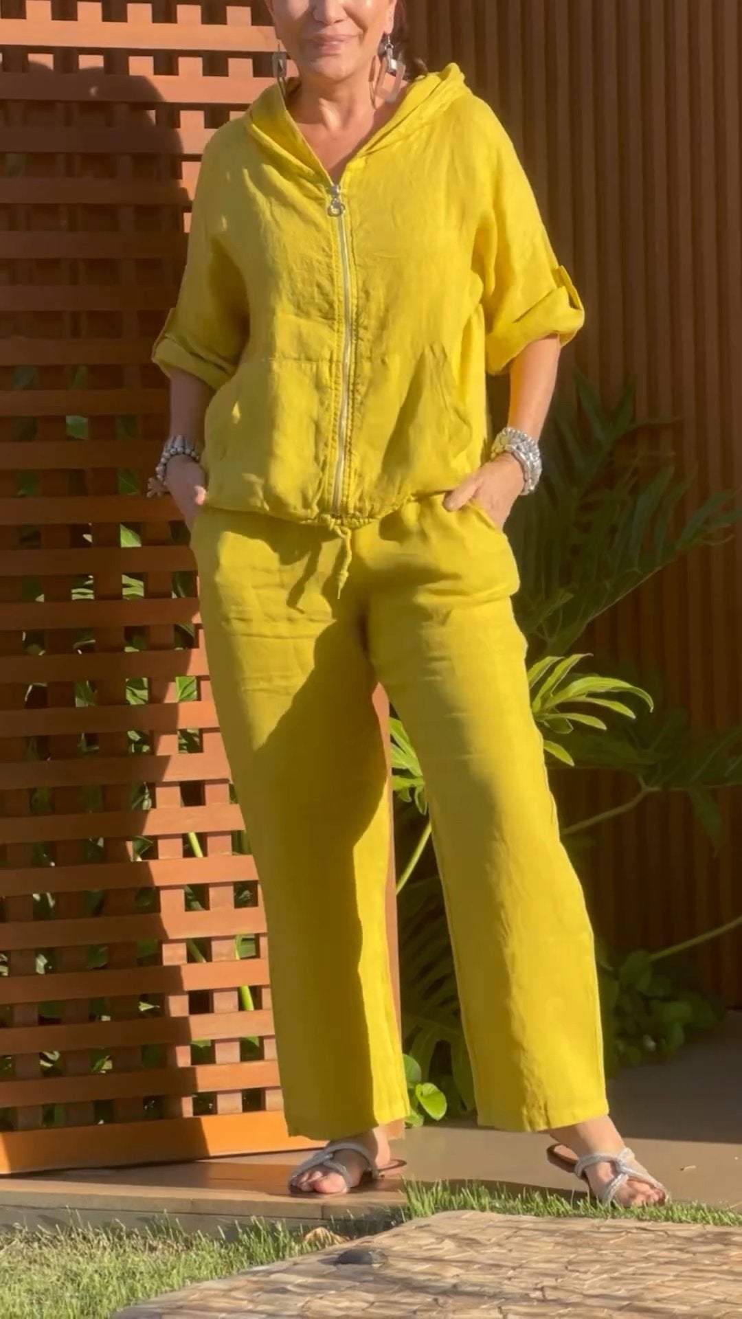 Conjunto Mujer Casual Algodón y Lino Capucha Cremallera - Mavetta