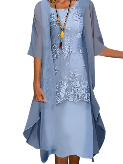 Vestido midi mujer con mangas transparentes para invitada - Mavetta