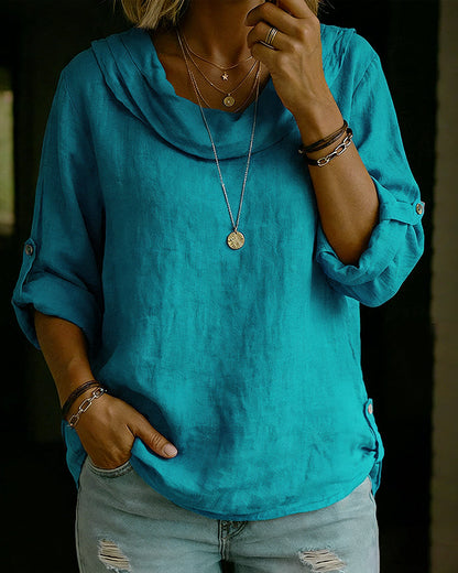 Camisa mujer de algodón cuello caído estilo clásico