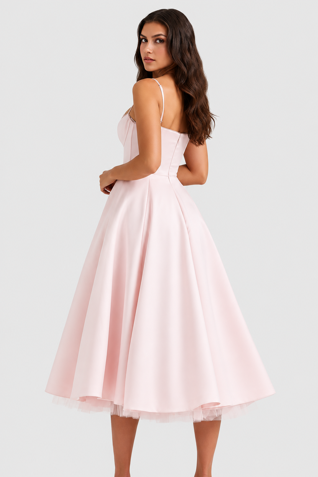 Vestido midi Mujer de Tul con Capas