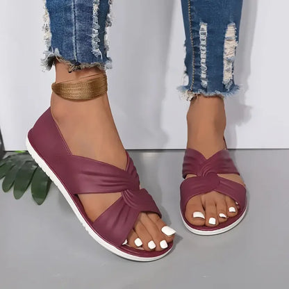 Sandalias Mujer de Cuero Diseño de Nudos Comodas Verano