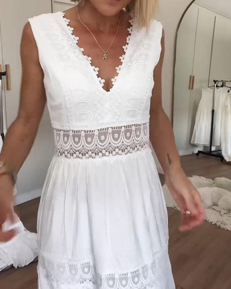 Vestido Mujer de Encaje con Escote en V Elegante