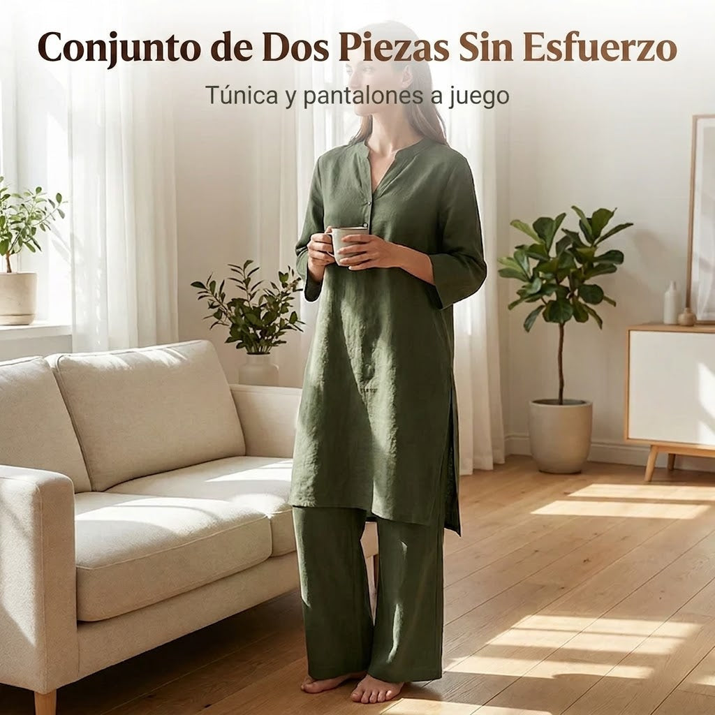 Conjunto Mujer de Túnica Larga y Pantalón Ancho Fluido