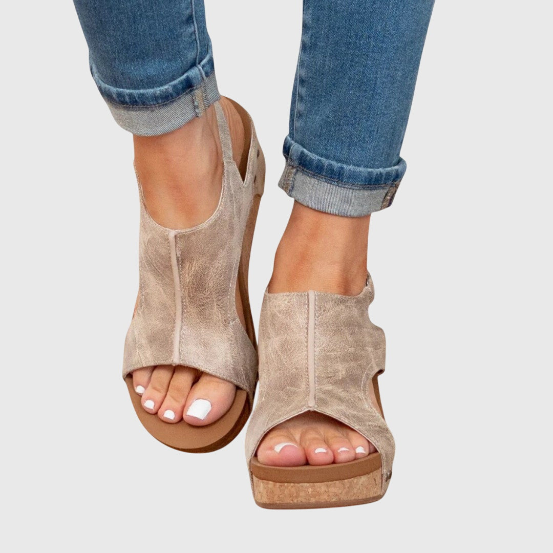 Sandalias Plataforma Mujer con Cuña y Acabado Corcho - Mavetta