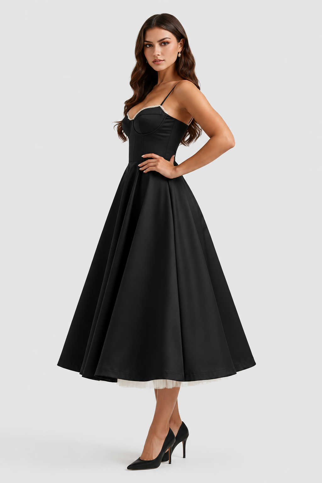 Vestido midi Mujer de Tul con Capas