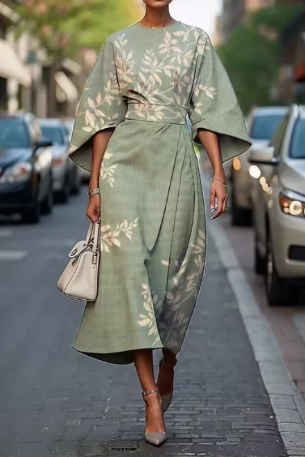 Vestido Midi Mujer Manga Murciélago Cintura Alta - Mavetta
