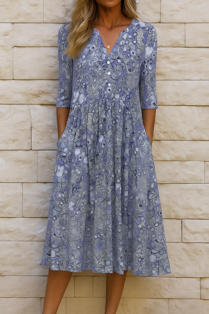 Vestido Midi Mujer Escote en V Bolsillos Suelto - Mavetta
