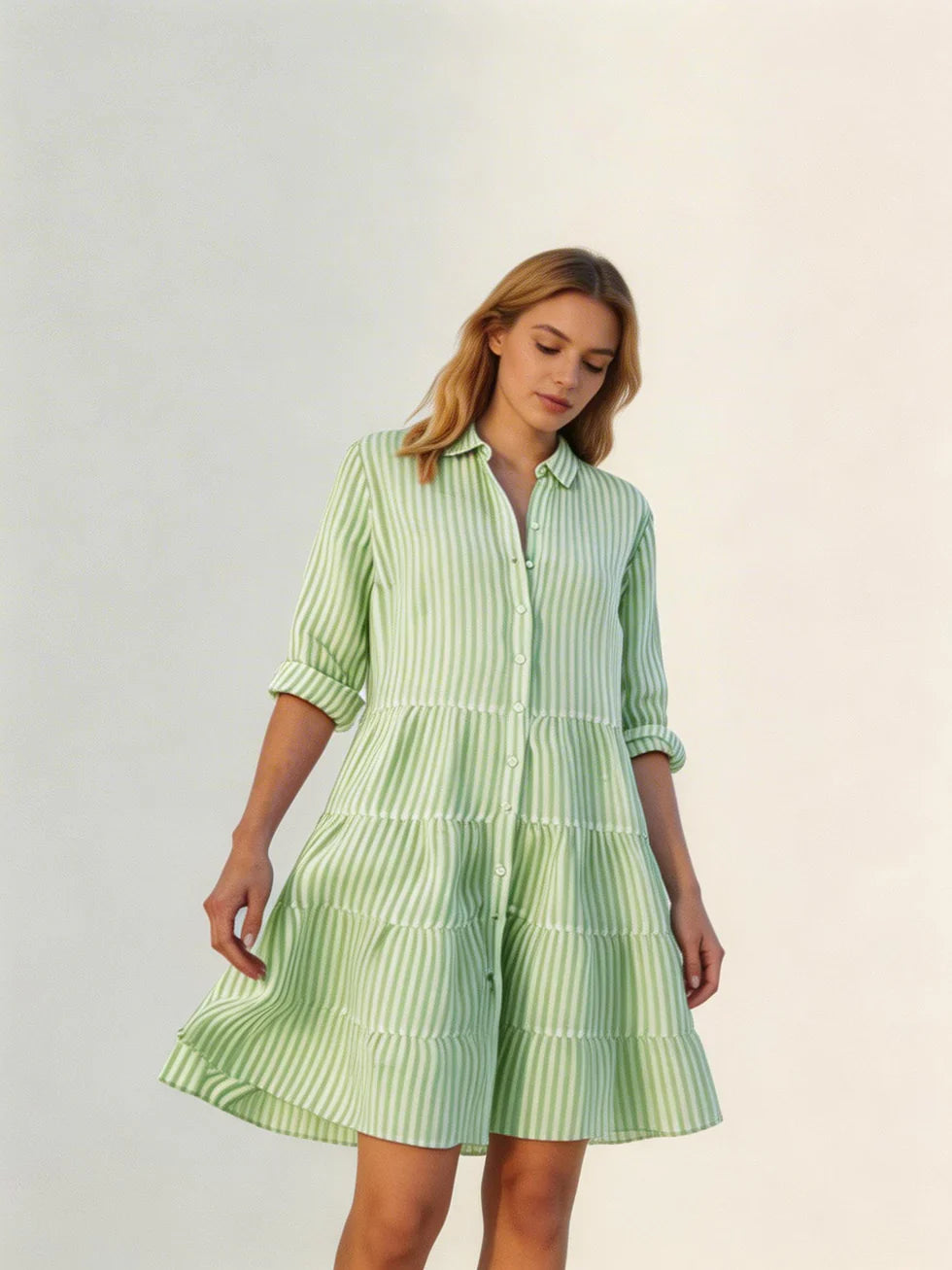 Vestido camisa mujer de rayas manga larga - Mavetta