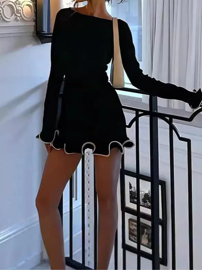 Vestido mini mujer tejido con volante ajustado