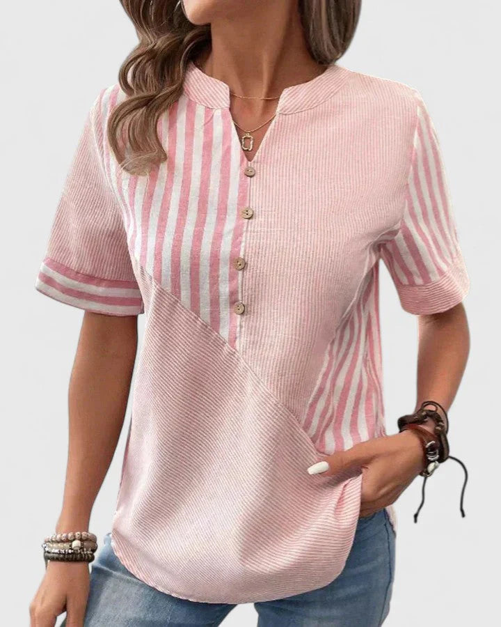 Camisa Hombre Patchwork Algodón Manga Corta Botones