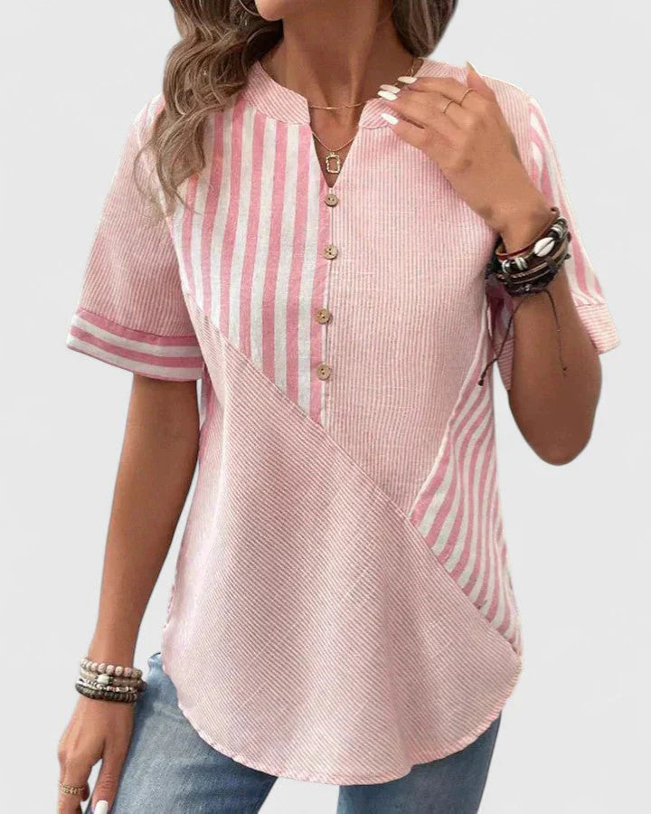 Camisa Hombre Patchwork Algodón Manga Corta Botones