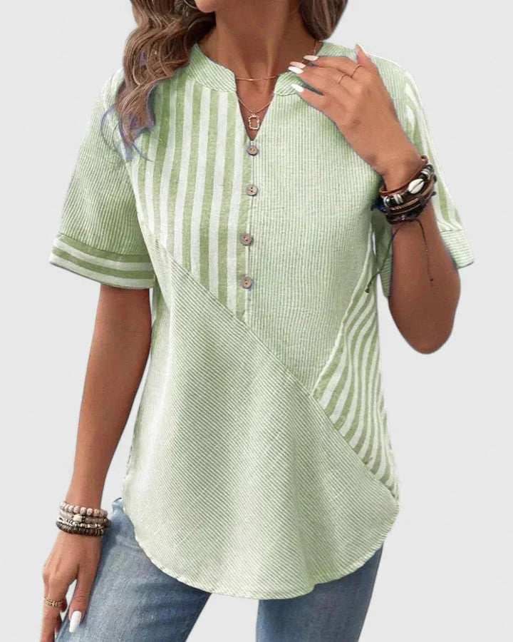 Camisa Hombre Patchwork Algodón Manga Corta Botones