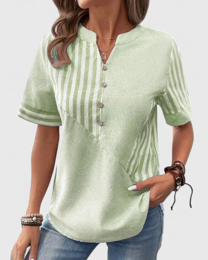 Camisa Hombre Patchwork Algodón Manga Corta Botones
