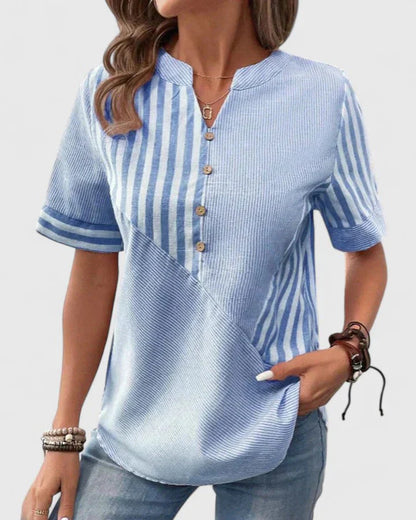 Camisa Hombre Patchwork Algodón Manga Corta Botones