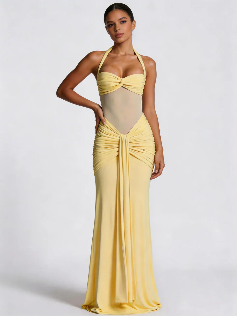 Vestido maxi mujer halter fruncido espalda descubierta - Mavetta