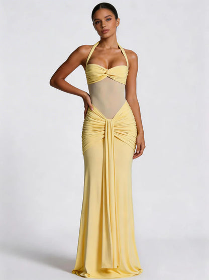 Vestido maxi mujer halter fruncido espalda descubierta - Mavetta