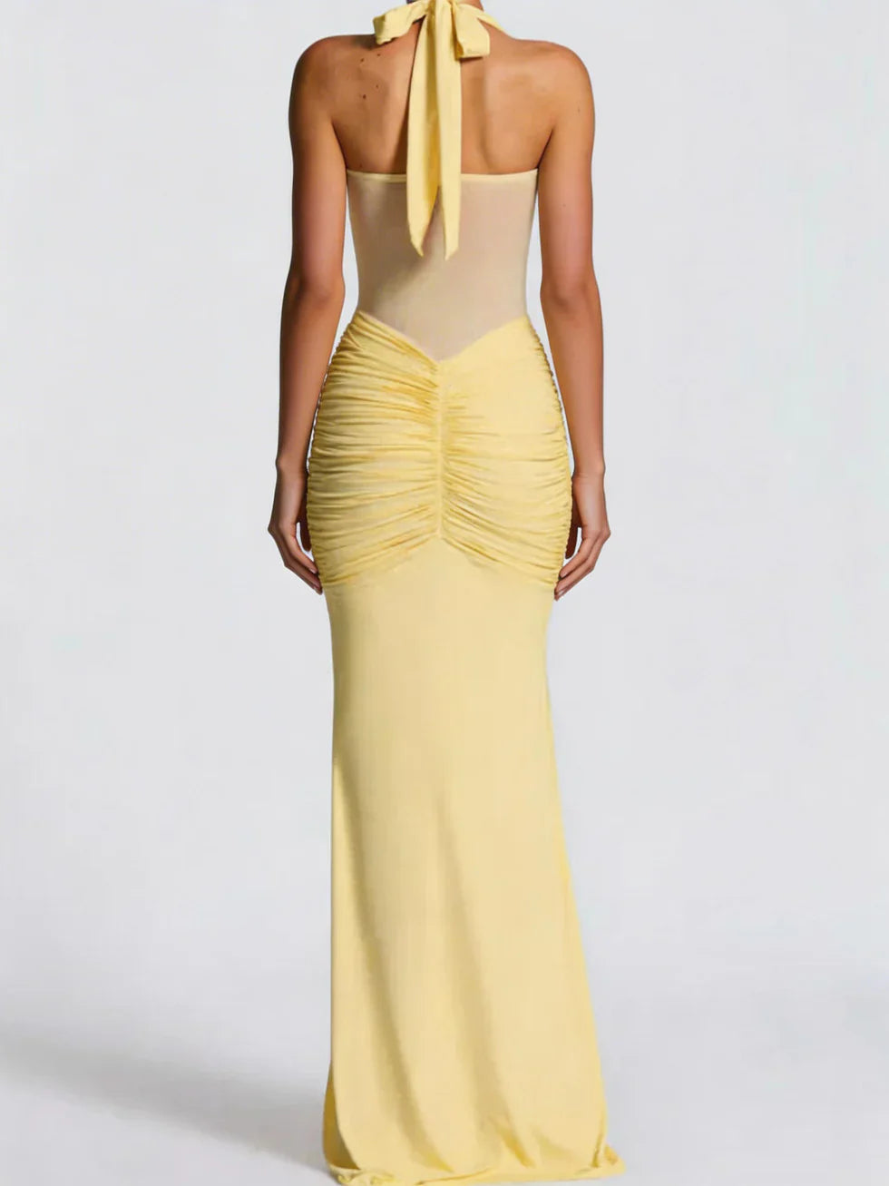 Vestido maxi mujer halter fruncido espalda descubierta